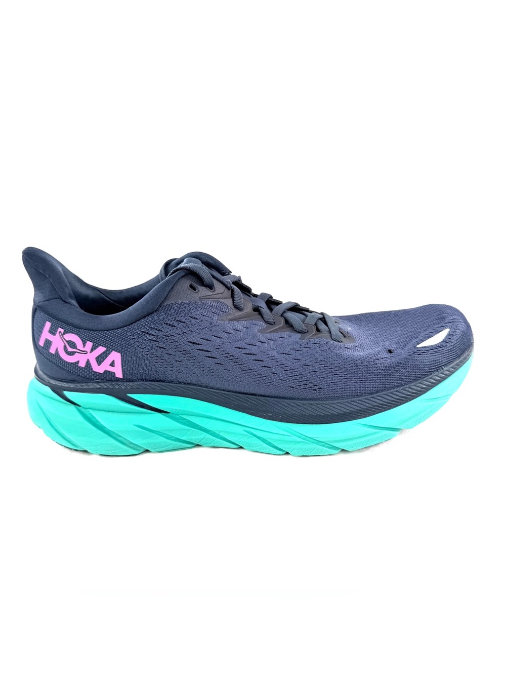 Hoka One One Clifton 8 Women Size 11 Navy Blue Green Mesh Running Shoe Cushioned